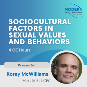 Socio-Cultural Factors in Sexual Values and Behaviors(4 CE Hours)Presenter:Korey McWilliams, M.A., M.S., LCPC